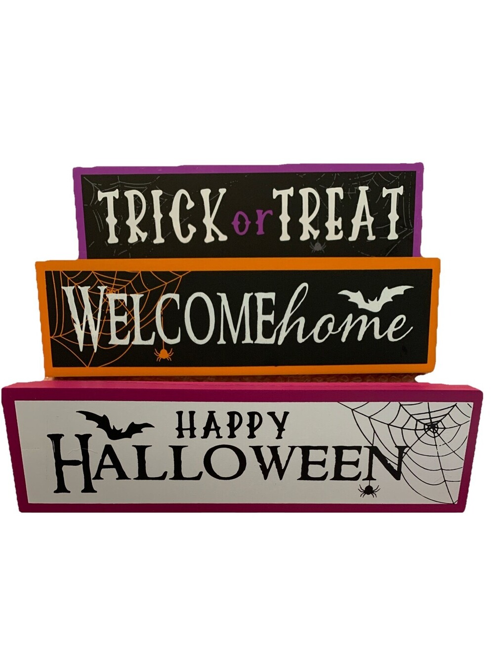 3 Piece Wooden Halloween Sign Decor Welcome Home Trick Or Treat Happy Halloween